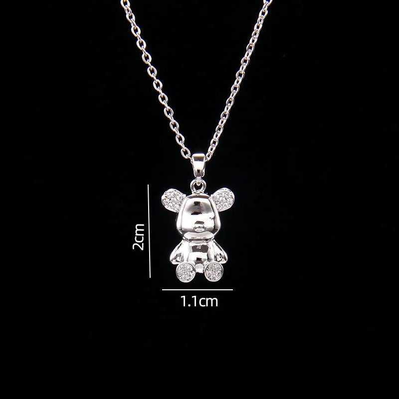 Stainless Steel Necklace With A Shiny Zircon Bear Pendant