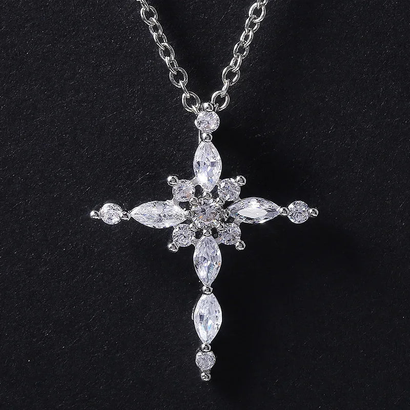 Crystal Zircon Cross Pendant Necklace