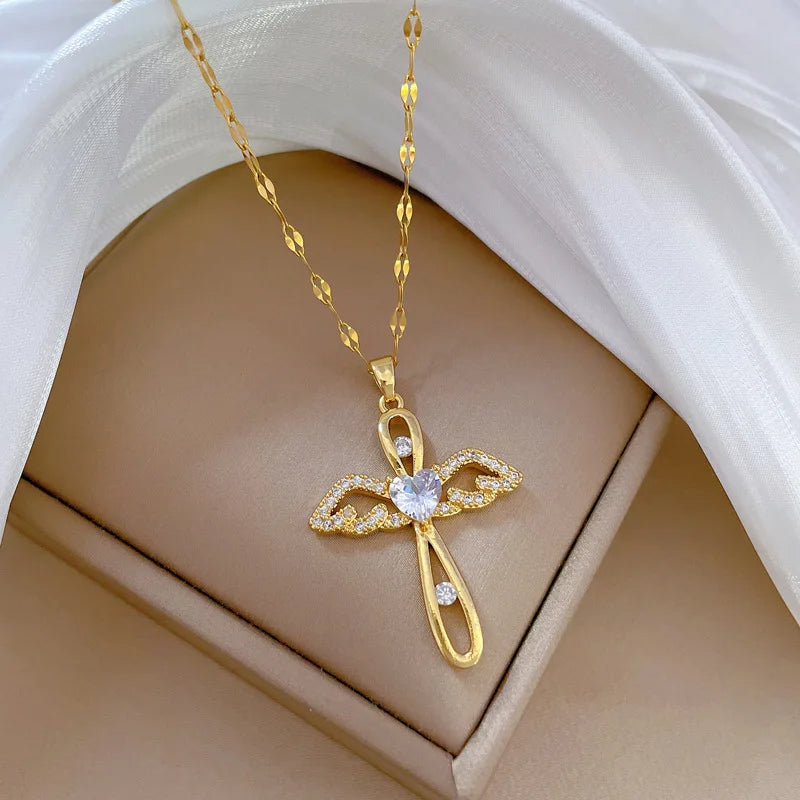 Shiny Luxury Zircon Cross Pendant Necklace