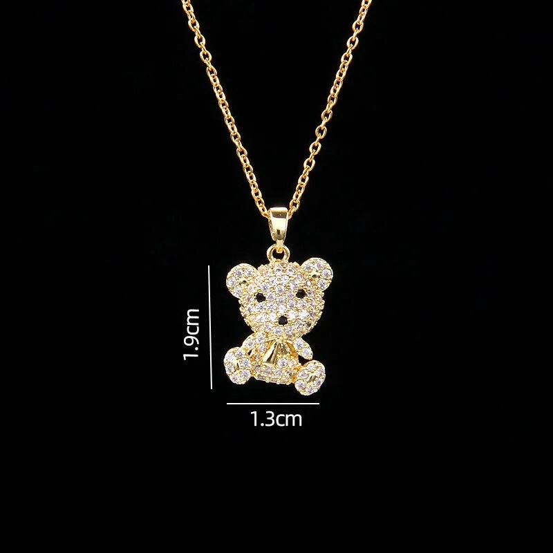 Stainless Steel Necklace With A Shiny Zircon Bear Pendant