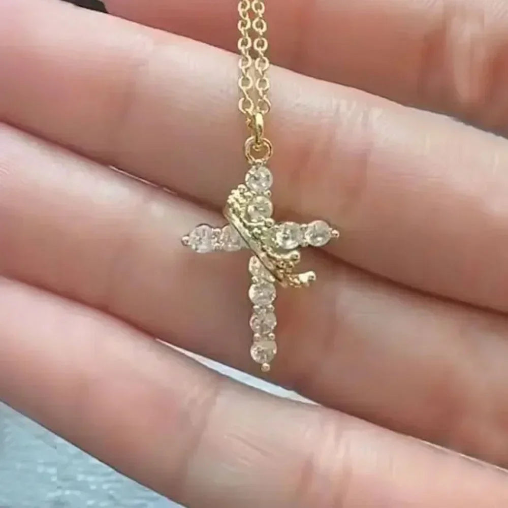 Rotatable Cross Crown Necklace