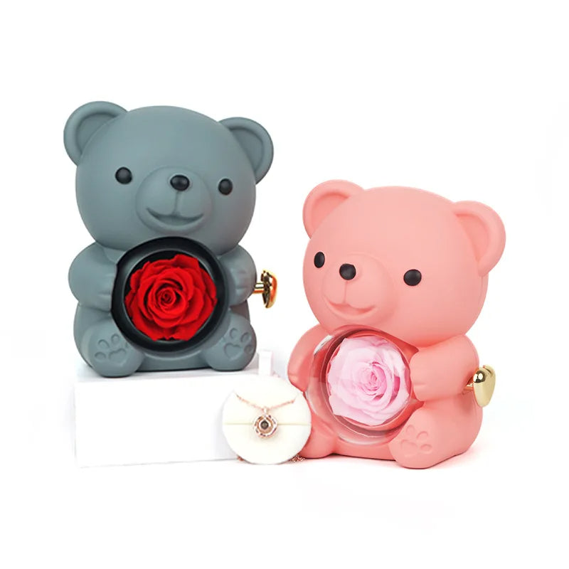 Eternal Rose Teddy Bear with Necklace