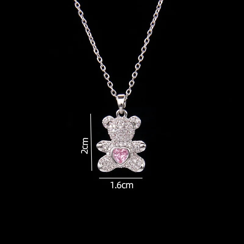 Stainless Steel Necklace With A Shiny Zircon Bear Pendant