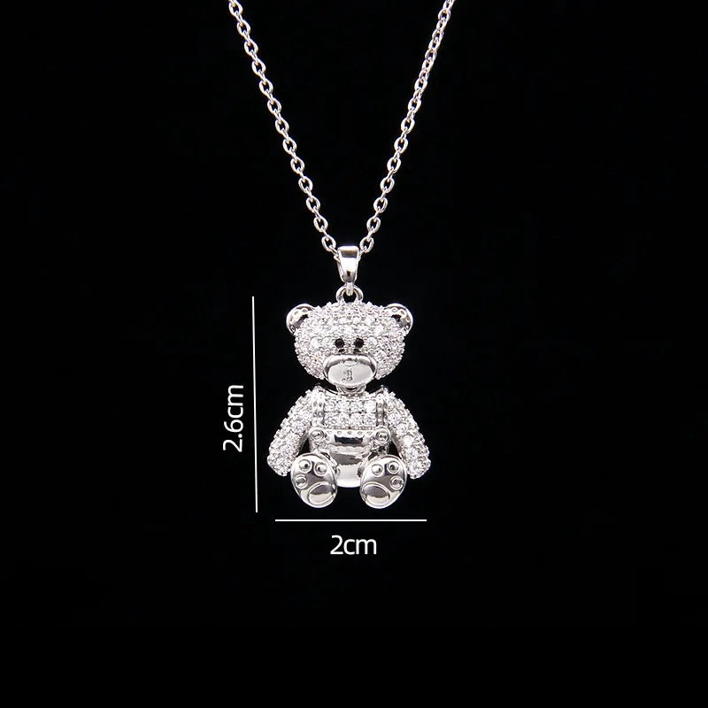 Stainless Steel Necklace With A Shiny Zircon Bear Pendant