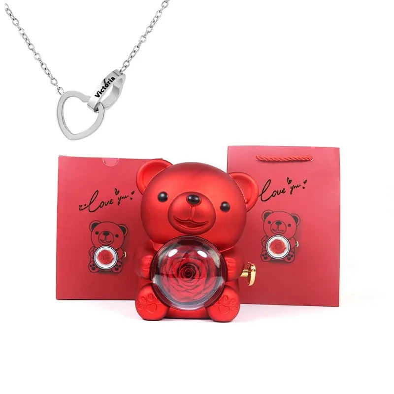 Eternal Rose Teddy Bear with Necklace